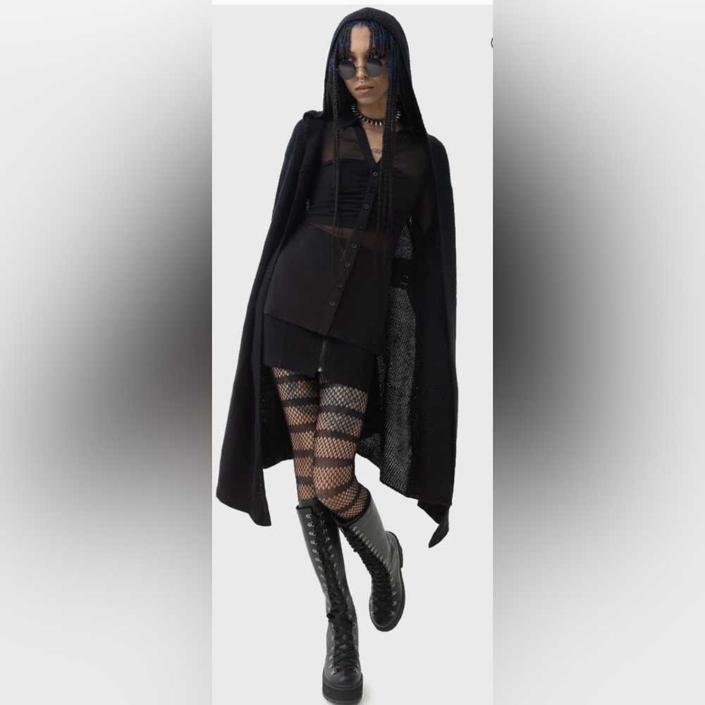 Genuine Killstar Mohair Wool Acrylic Nylon Blend Long Hooded Cape Sweater